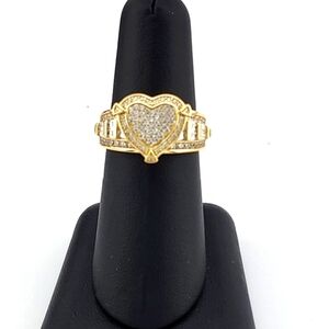 Gold Tone Heart Ring 925 Sterling Silver dipped in gold with cubic zirconia